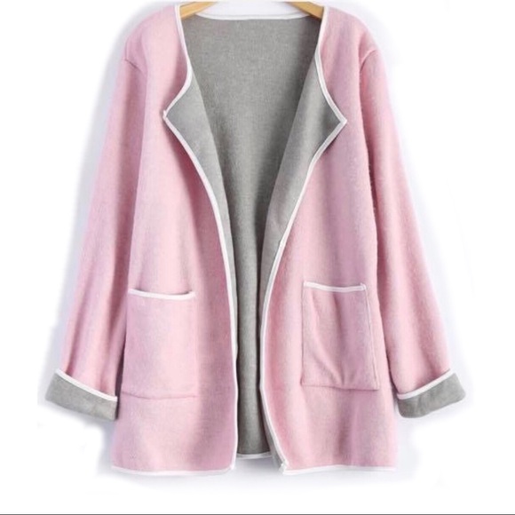 나중얘재눕옷 Sweaters - Piped Pocket Long Open Pink Cardigan